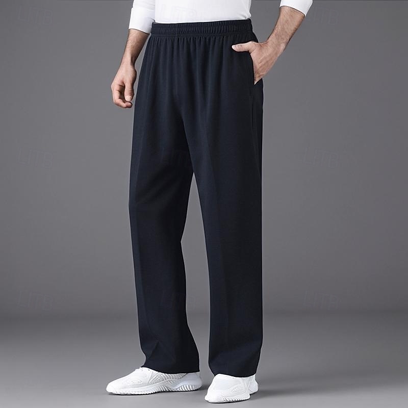 Men's Fleece Pants Sweatpants Joggers Trousers Straight Leg Sweatpants Pocket Elastic Waist Solid Color Plain Breathable Full Length Sports Outdoor Daily Formal Casual / Sporty Black Navy Blue