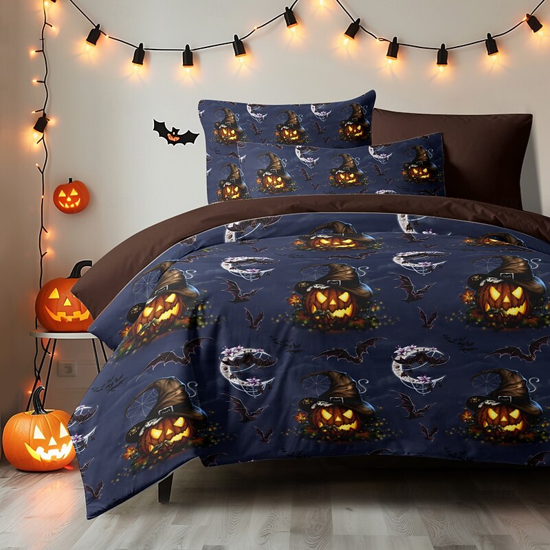 Halloween Duvet Cover Halloween Pattern by Sarah Richter Bedding Set 3-Piece Comforter Cover Set with Zipper Closure, Soft and Lightweight, Holiday Bedroom Decoration4