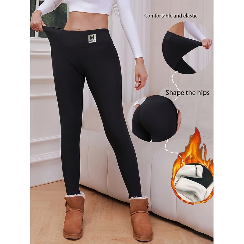 Women's EU / US Size Tights Cozy Fleece Lined Cozy Leggings Elegant Athleisure Full Length High Rise Solid Colored Knitted Basic Comfy Soft Comfortable Micro-elastic Sports & Outdoor Casual Daily