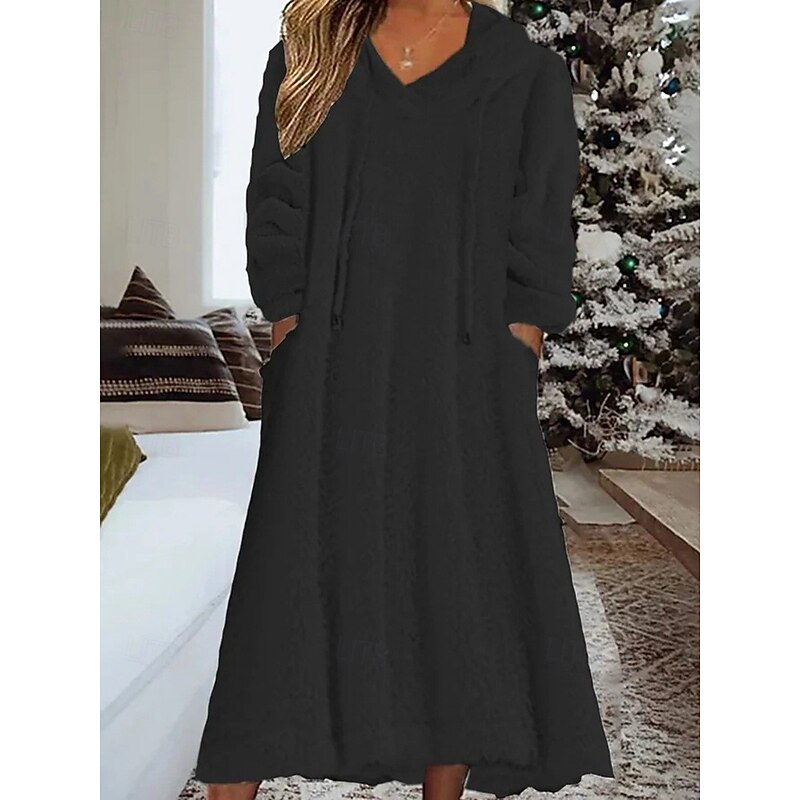 Women's Midi Dress Sweater Dress Hoodie Dress Fashion Modern Vacation Daily Weekend Regular Fit Plain Long Sleeve Hooded Black White Burgundy Winter Autumn2