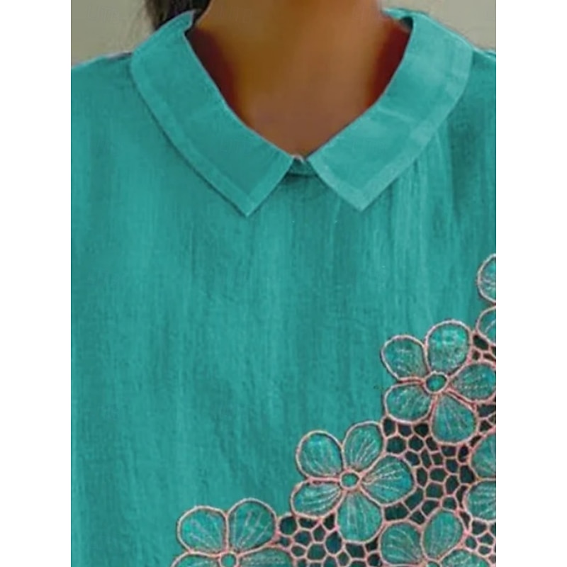 Women's Shirt Floral Daily Casual Short Sleeve Shirt Collar Regular Tops Daily Holiday Buttons Print Blue Summer Spring3