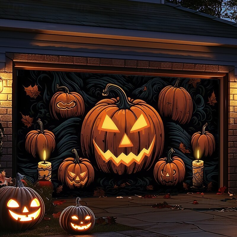 Halloween Outdoor Garage Door Cover Jack O Lantern Skeletons Banner Large Tapestry Backdrop Decoration for Holiday Outdoor Garage Door Home Wall Decorations4