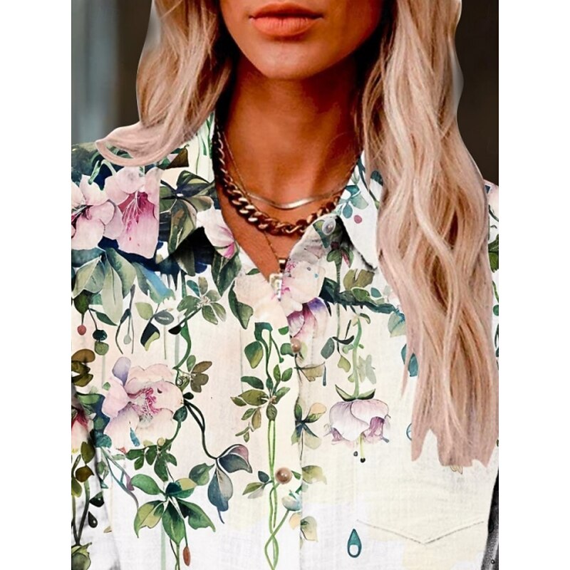 Women's Shirt Floral Active Daily Stylish Long Sleeve Shirt Collar Regular Tops Daily Holiday Buttons Print White Summer Spring Fall3