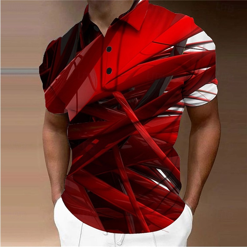Men's Geometric Polo Shirts Golf Shirt Short Sleeve Polo Shirts Collared Shirts Business Casual Vacation Wear Formal Wear Festival Wear Buttons 3D Print Yellow Red Blue