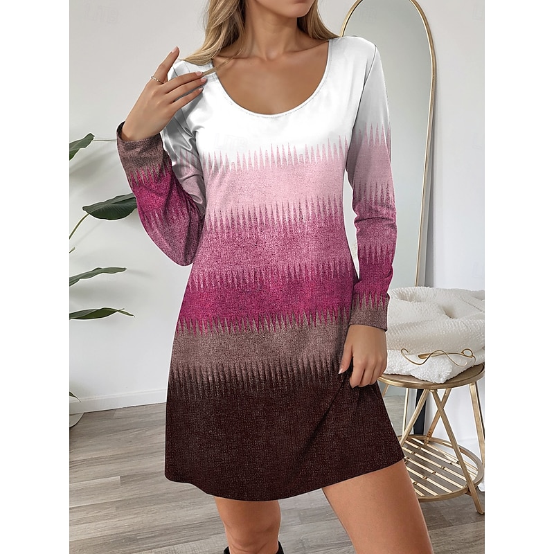 Women's Mini Dress Crew Neck Long Sleeve T Shirt Dress Tee Dress A Line Dress Casual Daily Regular Fit Graphic Geometric Blue Purple Brown Fall Winter4