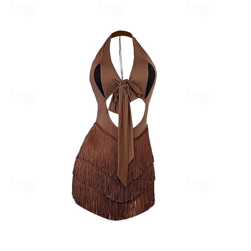 Latin Dance Dress Tassel Women's Performance Training Sleeveless Ballroom Salsa Practice Costumes Rumba Dancewear4