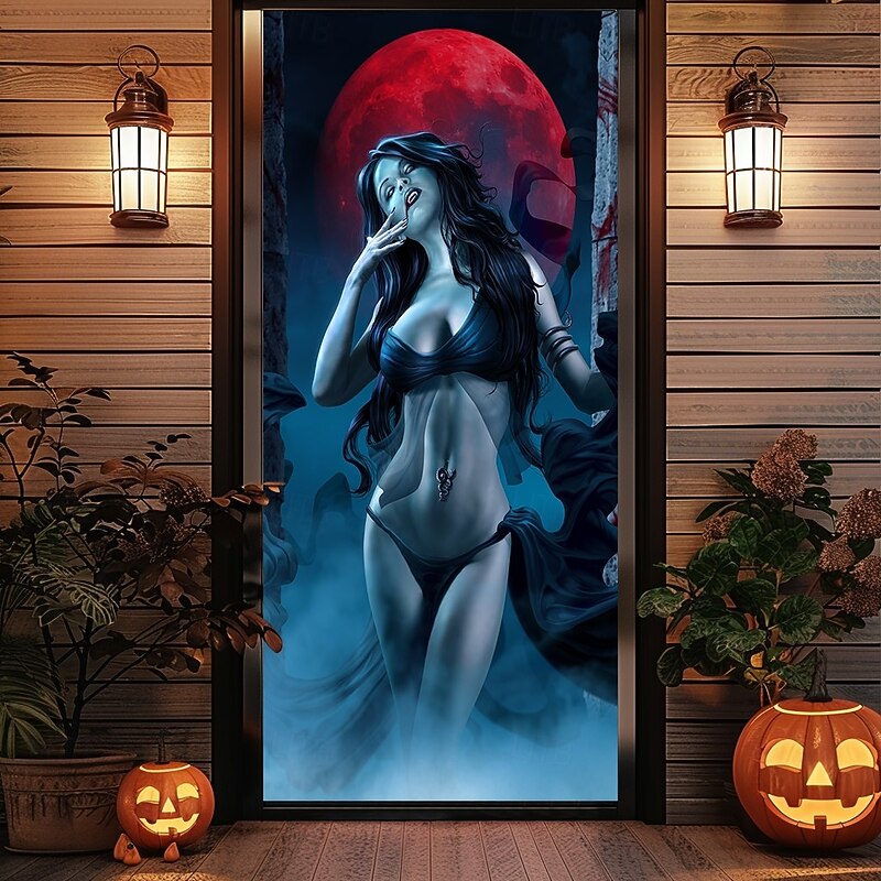 Halloween Door Covers Blood Lust by Tom Wood Door Tapestry Door Curtain Decoration Backdrop Door Banner for Front Door Farmhouse Holiday Party Indoor Outdoor Decor Supplies3