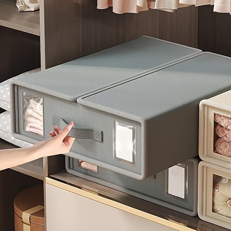 4 Pack Foldable Bed Sheet Organizer, Oxford Fabric Storage Boxes with Handles, Underbed Clothes Bins for Bedding, Closet, Travel, Home Use4