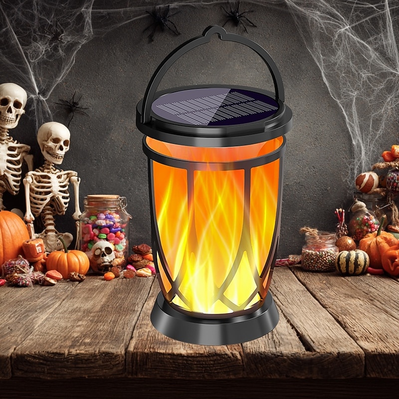 1 Pc Outdoor Waterproof Solar Flashing Flame Lantern 28 LED Beads Courtyard Garden Lawn Path Terrace Hanging Lamp Pendant Light Halloween Christmas Party Decoration Light Landscape Light