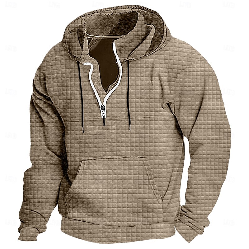 Men's Hoodie Waffle Hoodies Pullover Hoodie Sweatshirt Quarter Zip Hoodie Tactical Hoodie Black White Wine Navy Blue Green Hooded Plain Pocket Sports & Outdoor Daily Streetwear Basic Casual Workout