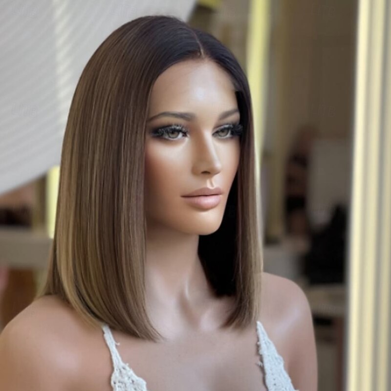 Unprocessed Virgin Hair 5x5 Closure 13x4 Lace Front Wig Short Bob Brazilian Hair Straight Multi-color Wig 130% 150% Density Ombre Hair Highlighted / Balayage Hair Natural Hairline 100% Virgin Glueless2