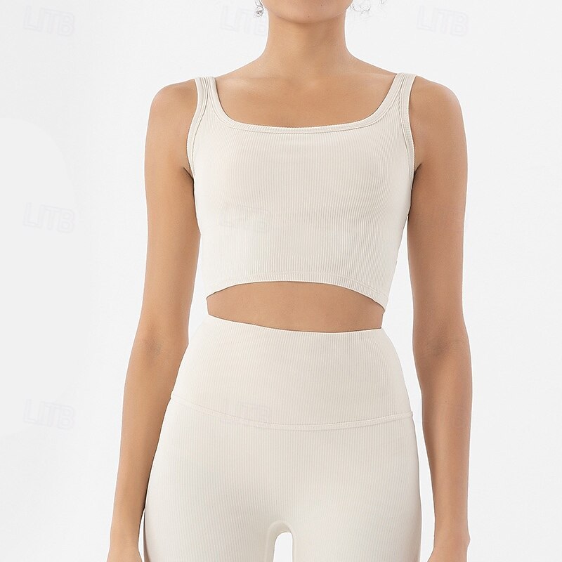 Women's Yoga Crop Tank Top Sports Bra Underwear Medium Support Tight Fit Solid / Plain Color Sport Activewear Black White Pilates Running Yoga4