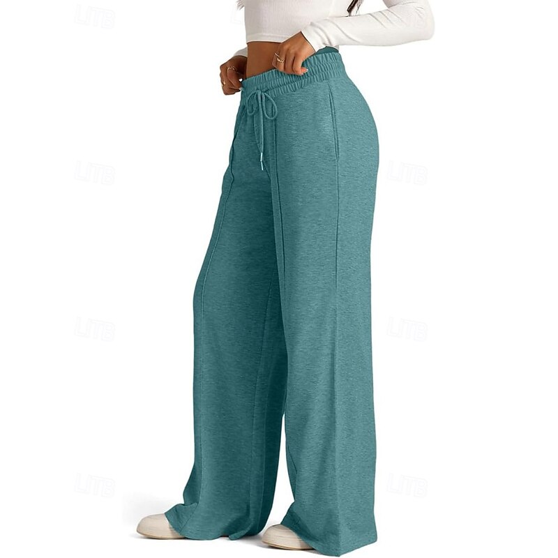 Women's Wide Leg Slacks Streetwear Casual Full Length Natural Plain Pocket Elastic Drawstring Design Comfortable Street Daily Wear Weekend Dark-Gray Apricot Dark Brown Black Fall Regular Fit3