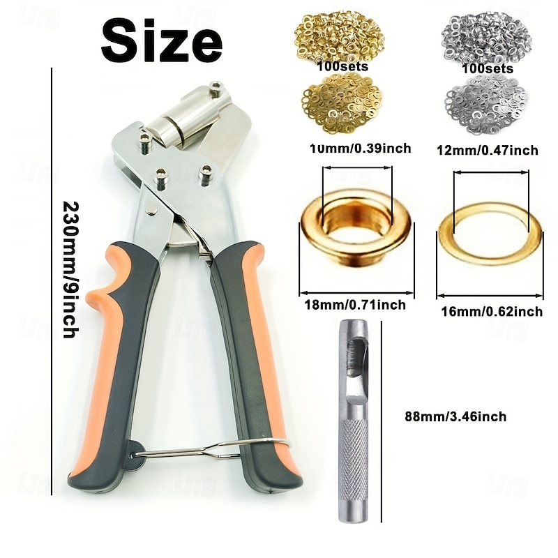 Complete Eyelet Punch Set with 200pcs 10mm Rings - Ideal for DIY Tarpaulin Faux Leather & Waterproof Fabric Projects Sewing & Crafting Essentials3