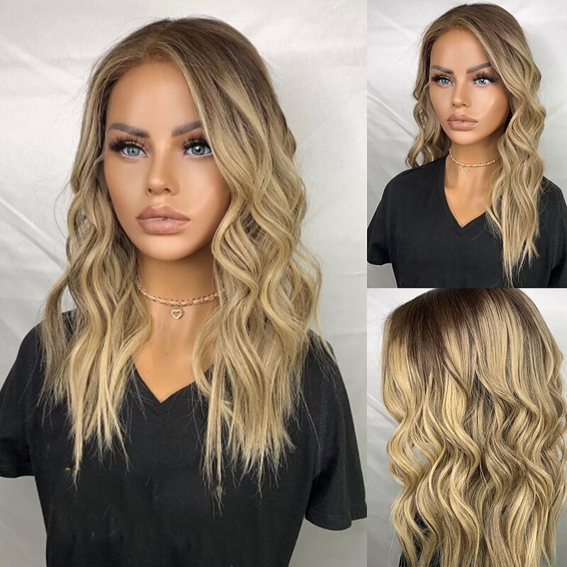 Unprocessed Virgin Hair 5x5 Closure 13x4 Lace Front Wig Side Part Brazilian Hair Wavy Blonde Multi-color Wig 130% 150% Density Ombre Hair Highlighted / Balayage Hair Natural Hairline 100% Virgin