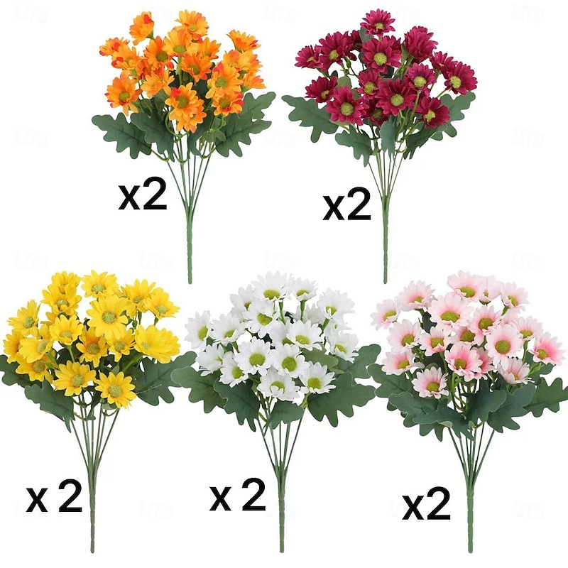 10 Bundle Artificial Outdoor Sunset Mums Flowers, UV Resistant Faux Daisy Shrubs for Garden Porch Home Wedding Party Decor, Plastic Floral Bush for Spring Summer Indoor Outdoor Use, Mixed Colors3