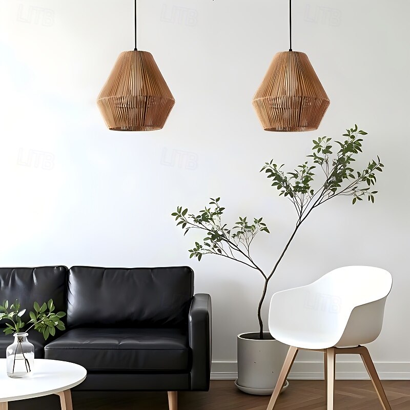 Country Vintage Pendant Light, Metal Braided Rope Material, 31cm Height, Warm White/White Light, E26 E27, Adjustable Chain3