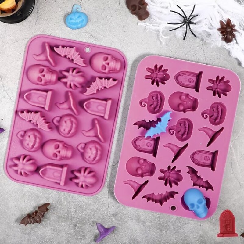 2 Pack Halloween Skull Spider Chocolate Silicone Molds, Non-Stick DIY Fondant Molds for Cake Decorating, Candy, Jelly, and Baking Decorations3
