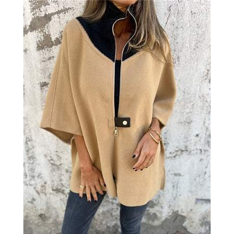 Women's Coat Casual Jacket Warm Comfortable Patchwork Zipper Fashion Modern Casual Color Block Going out Weekend Zipper Regular Stand Collar Regular Fit 3/4 Length Sleeve Outerwear Black White Red4