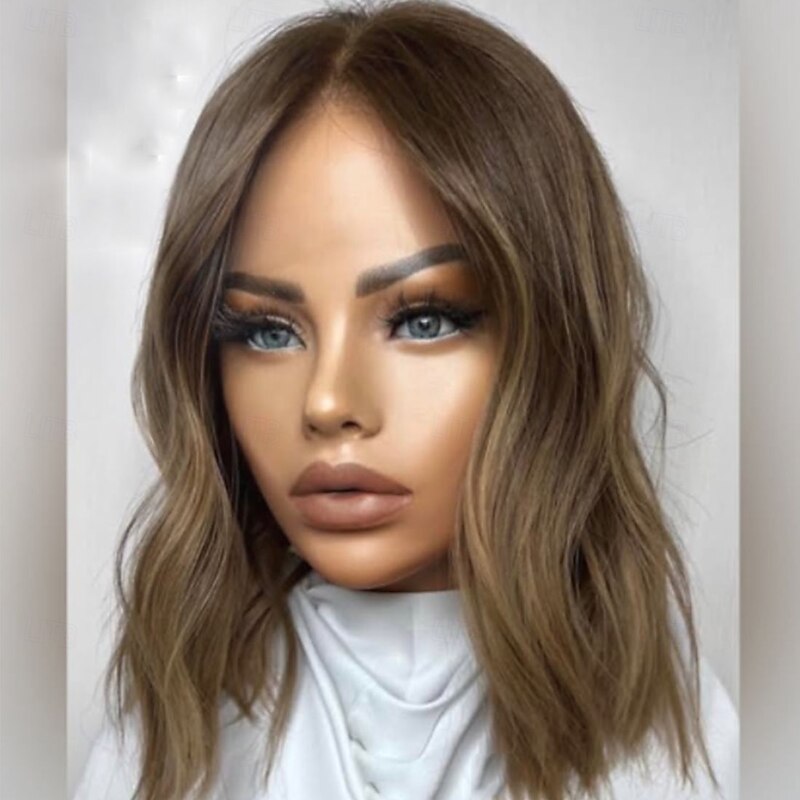 Human Hair 5x5 Closure 13x4 Lace Front Wig Short Bob Brazilian Hair Wavy Multi-color Wig 150% 180% Density with Baby Hair Ombre Hair Highlighted / Balayage Hair 100% Virgin Glueless For Women Short3