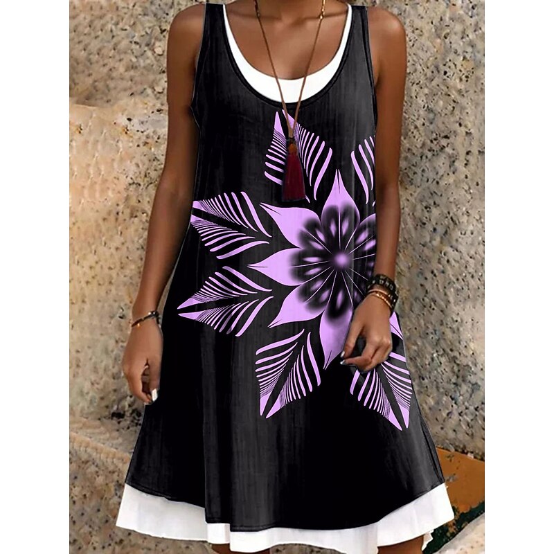 Women's Mini Dress Sundress A Line Dress Off The Shoulder Dress Vacation Casual Boho Daily Regular Fit Floral Graphic Sleeveless Crew Neck White Pink Blue Purple Summer Spring Fall4