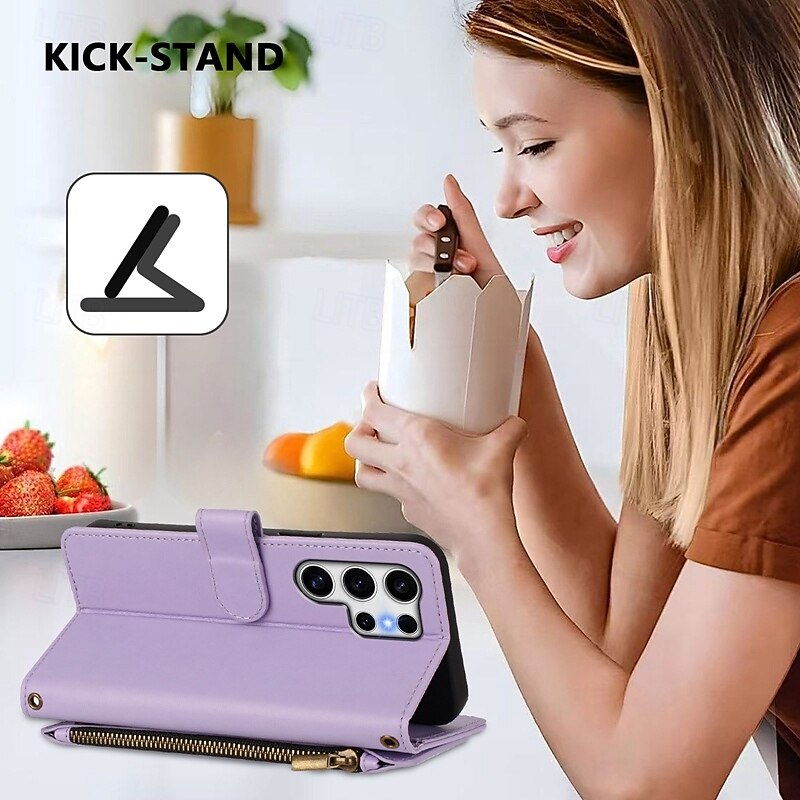 Phone Case For Samsung Galaxy S25 S25 Edge S24 S24 FE S23 Ultra Plus S22 Plus  Ultra Wallet Case with Stand Holder with Wrist Strap Card Slot Retro TPU PU Leather3