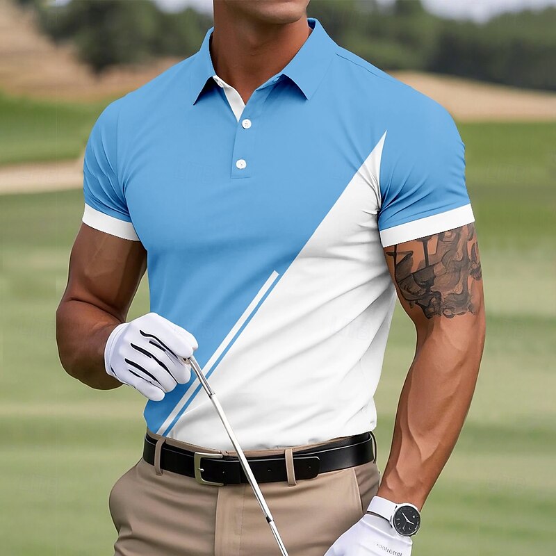 Men's Color Block Golf Polo Sports Polo Shirts Short Sleeve Polo Shirts Collared Shirts Sportswear Casual Outdoor Athleisure Buttons Summer Yellow Red Blue