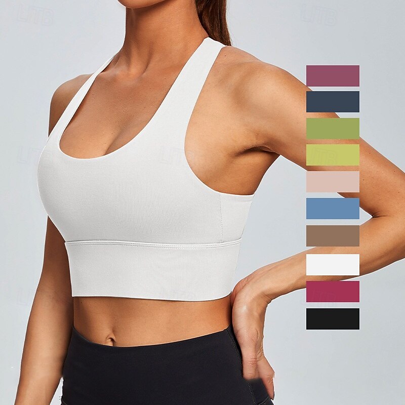 Women's Workout Tank Tops Sports Bra Underwear Medium Support Breathable Wireless Padded Solid / Plain Color Sport Activewear Wine Red Black Gym Fitness Yoga