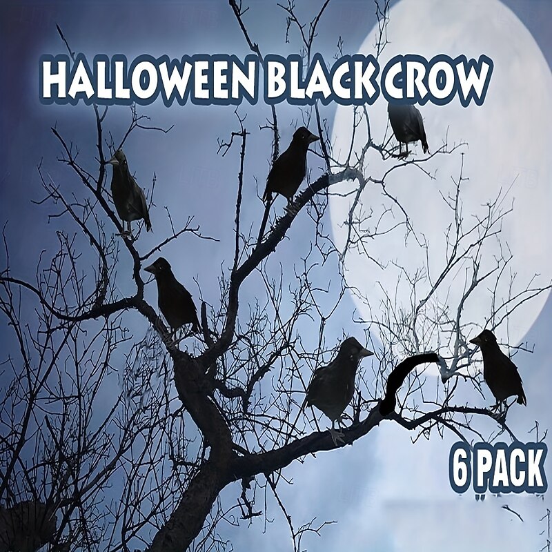 6pcs Halloween Black Crows Feathered Crows Halloween Decorations Crows Realistic Looking Ravens Large Handmade Black Crow for Halloween Decoration Supplies2