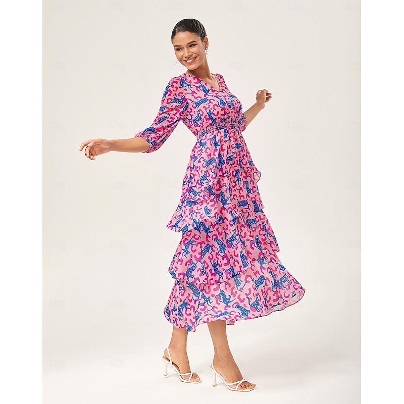 Pink Leopard Chiffon Cinched Peplum Dress4