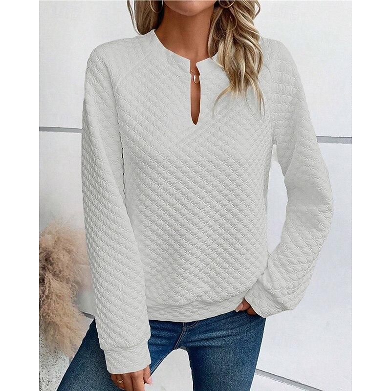 Women's Texture Sweatshirt Pullover Plain Waffle Sweatshirt  Streetwear Casual Comfy Long Sleeve V Neck Regular Tops Street Holiday Going out Black White Beige Fall
