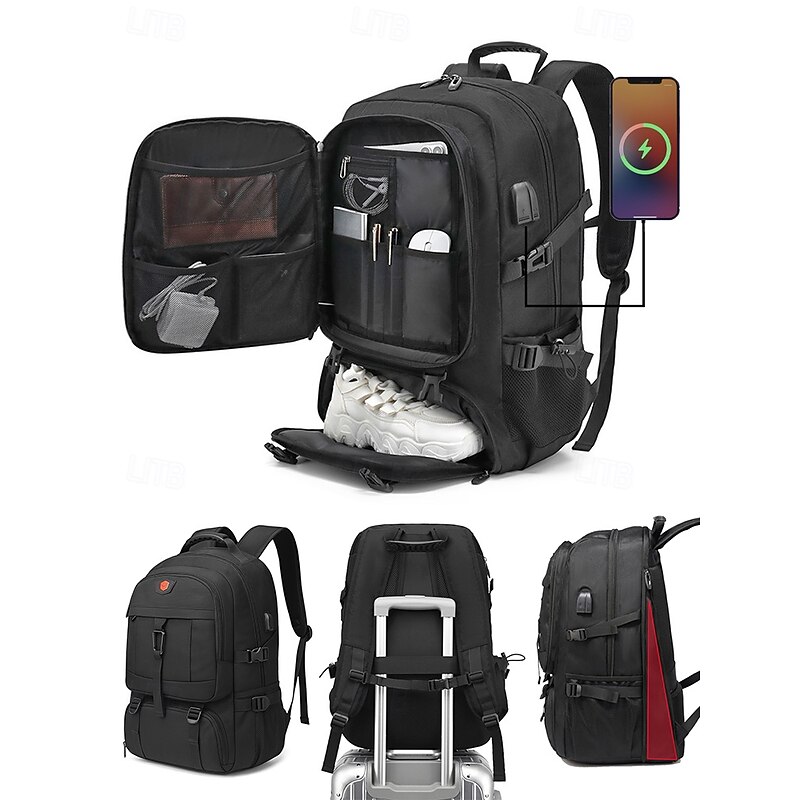Men's Expandable Large Capacity Backpack with Water-Repellent Fabric, USB Charging Port, Multi-Compartment Design, Casual Outdoor and Travel Laptop Bag