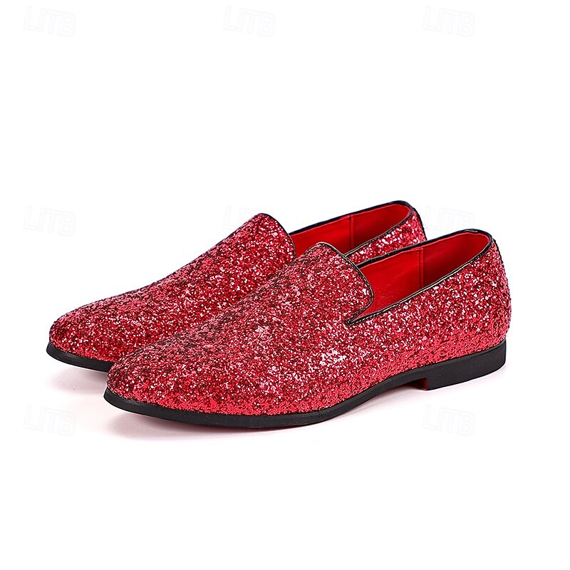 Men's Red Glitter Loafers – Sparkling Slip-On Party Shoes for Stage Shows, Performances & Holiday Events3