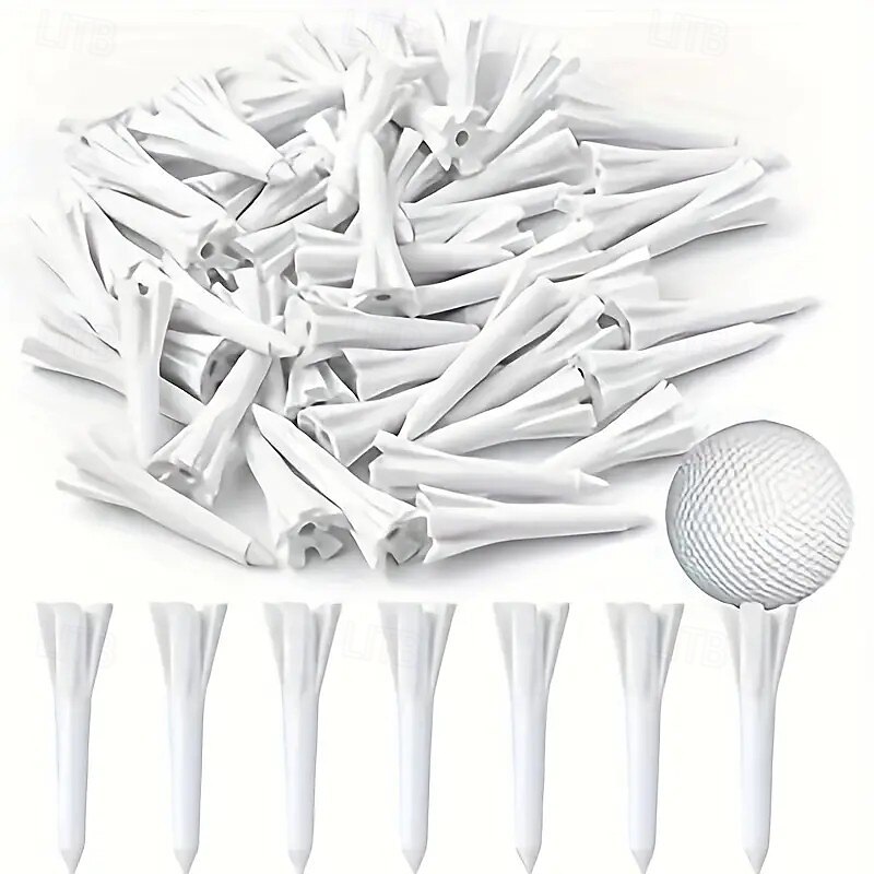 50-Pack White Plastic Golf Tees, 1.5-Inch Durable Reinforced Fork Design for Stable Insertion in Hard and Turf Surfaces, Suitable for Irons, Hybrids, and Fairway Woods, Bulk Golf Accessories for Home Practice and Driving Range Use