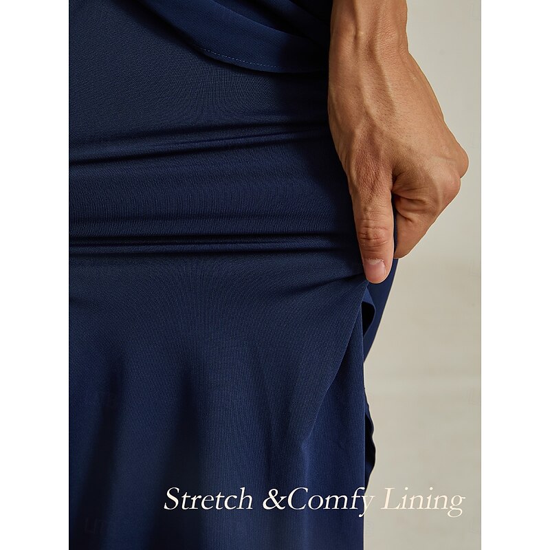 Women's Midi Dress Chiffon Dress Elegant Party Birthday Regular Fit Solid Color 3/4 Length Sleeve Crew Neck Navy Blue Summer Spring Fall4