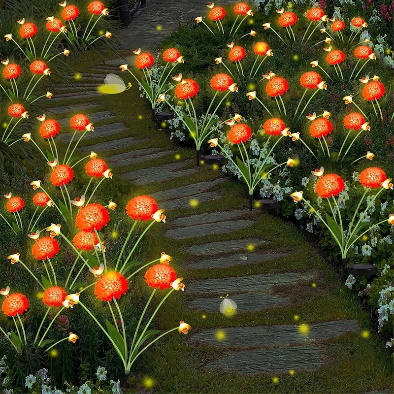 6 Solar Landscape Lights Honeycomb Flower Field Insertion Lights Grass Swinging Bees Courtyard Garden Decoration Solar Lawn Lights  1PC2
