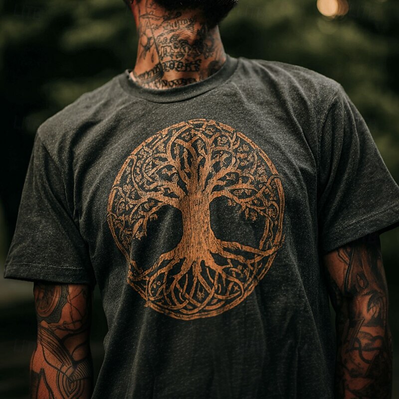 Men's 3D Celtics Tree Of Life T Shirt Short Sleeve T shirt 3D Print Crew Neck Shirt Viking Designer Party Street Black Blue Dark Blue Summer Spring Clothing Apparel S M L XL XXL XXXL