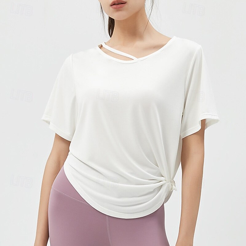 Women's Yoga T-shirt Lightwear Breathable Loose Short Sleeve Sports Solid Color Top For Pilates Running Yoga Activewear4