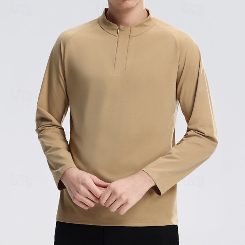Men's Quarter Zip Sweatshirt Performance Shirt Long Sleeve Stand Collar Top Outdoor Quick Dry Sweat wicking anti-odor Breathable Polyester Black White Green Fishing Tennis Running4