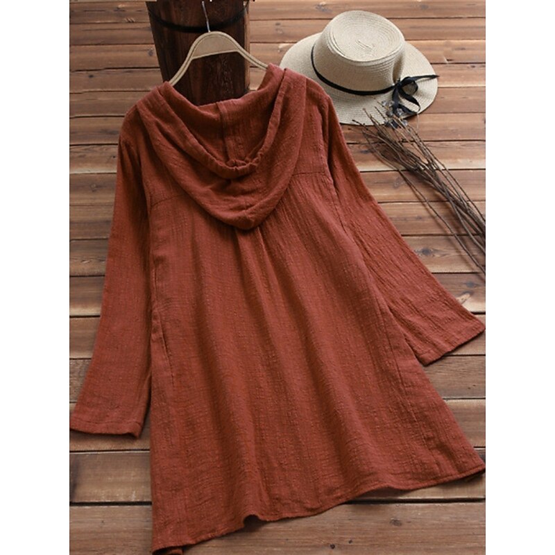 Women's Blouse Solid Color Casual Long Sleeve Hooded Long Tops Daily Pocket Buttons Yellow Wine Fuchsia Gray Summer Fall4