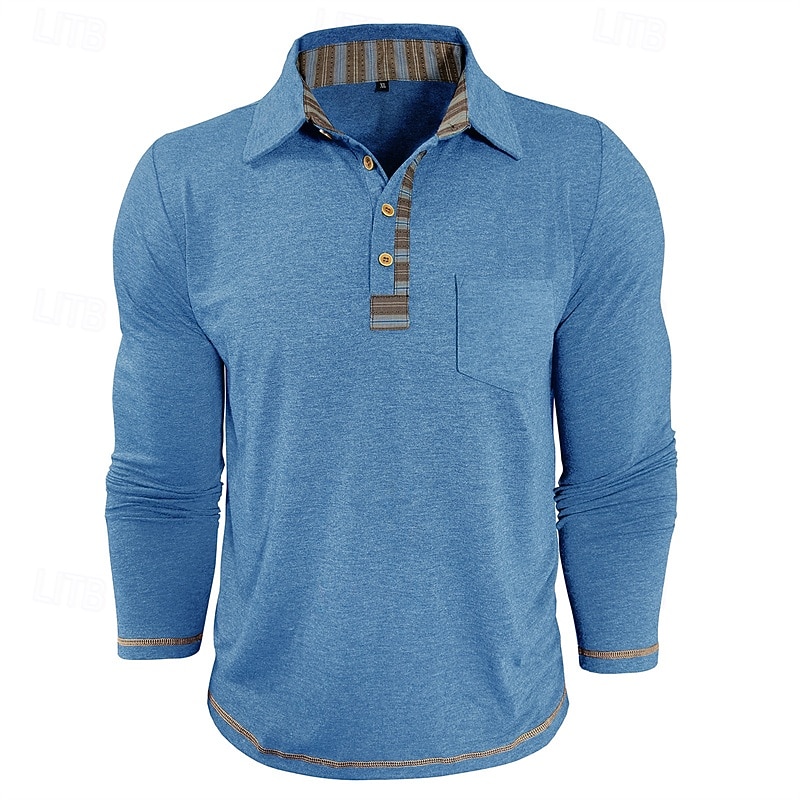 Men's Golf Shirt Golf Polos Shirts Work Casual Lapel Long Sleeve Basic Modern Color Block Patchwork Buttons Spring Fall Regular Fit Apricot Navy Blue Blue Green Light Grey Dark Gray Golf Shirt2