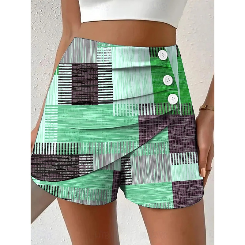 Women's Chinos Shorts Vacation Vintage Ethnic Style Short High Waist Graphic Geometric Color Block Pleated Inelastic Formal Vacation Street Violet Robin's Egg Blue Yellow Green Summer Spring Regular4
