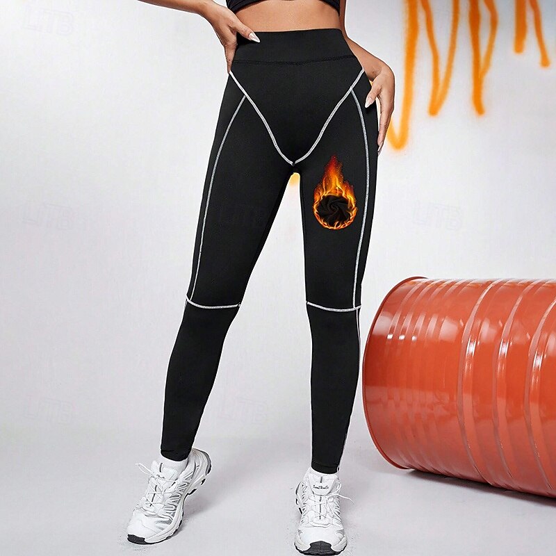 Women's Fleece Capris Leggings Yoga Leggings Warm Tummy Control High Waist Gym Workout Athletic Bottoms Solid Color Black Sports Activewear Tight Fit3