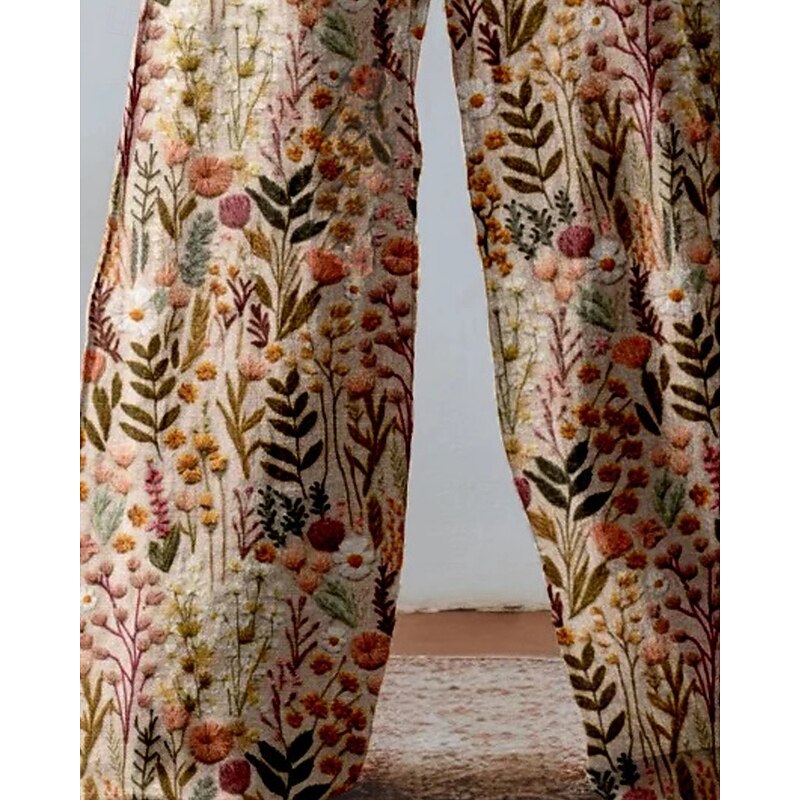 Women's Wide Leg Pants Trousers Palazzo Pants Vintage Boho Full Length High Waist Flower Elastic Waist Printing Breathability Comfortable Street Daily Wear Going out Brown Spring Fall Regular Fit3