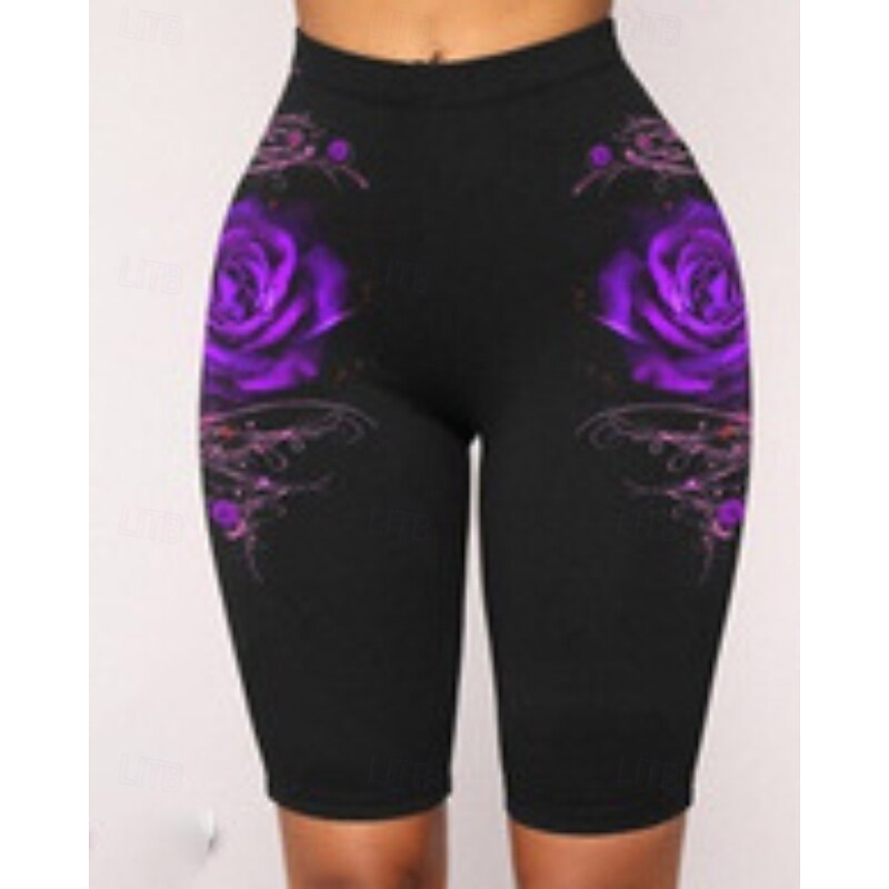 Women's Shorts Slacks Leggings Fashion Streetwear Short Natural Flower Elastic Waist Print Comfortable Street Holiday Daily Wear Yellow Red Purple Fall Regular Fit2