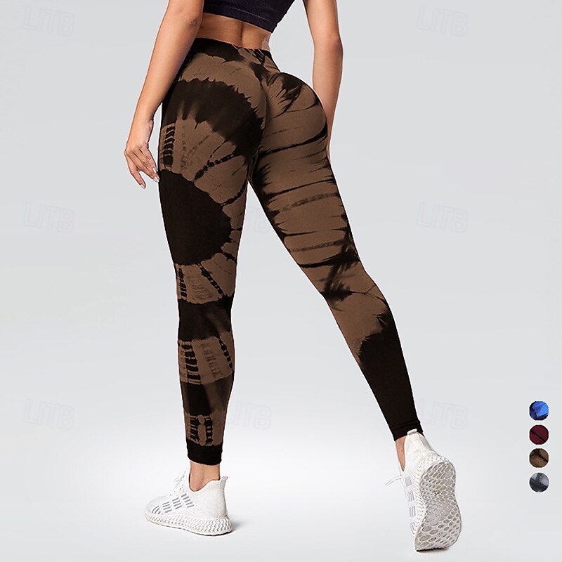 Women's Workout Leggings Yoga Pants Tummy Control High Waist Dance Pilates Running Bottoms Tie Dye Black Yellow Burgundy Fall Sports Activewear Tight Fit