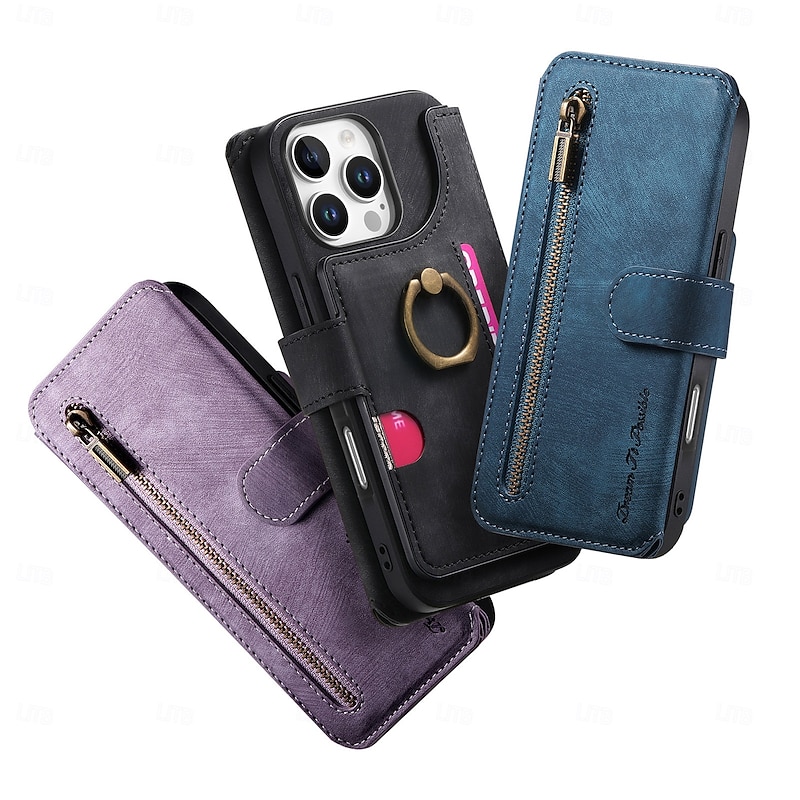 Phone Case For iPhone 17 Pro Max 17 Air 16 Pro Max Plus 16 16 Plus iPhone 16 Pro 15 15 Pro Max 15 14 Pro Max Plus 13 Pro Max Wallet Case Zipper Kickstand Card Slot Retro TPU Nylon PU Leather4