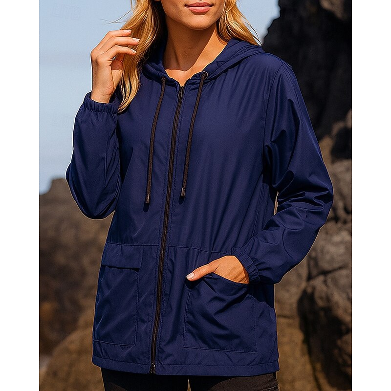 Women's Hiking Jacket rain coat Outdoor Waterproof Windproof Hiking Outfits Hiking Clothes Spring Autumn / Fall Top Camping / Hiking / Caving Running Solid Color Black Blue Dark Blue4