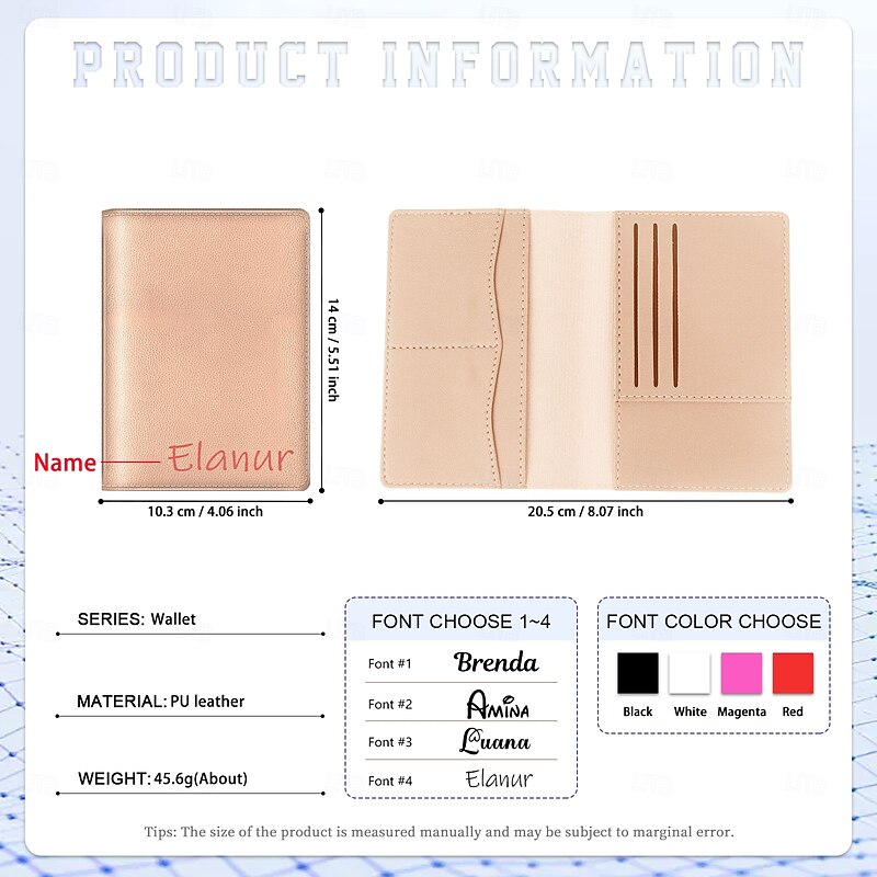 Personalized Name Leather Passport Holder Custom Gift, Custom Font and Color Travel Wallet for Business Trips, Study Abroad, Gift for Family Friends Loved Ones3