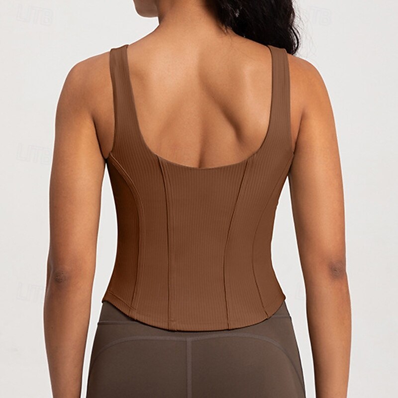 Women's Workout Tops Breathable Tummy Control Padded Sleeveless Sports Solid Color Top For Pilates Running Yoga Activewear3